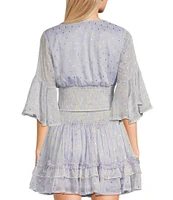 C&V Chelsea & Violet V-Neck Long Sleeve Coordinating Smocked Top