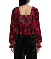 C&V Chelsea & Violet V-Neck Long Sleeve Velvet Rosette Blouse