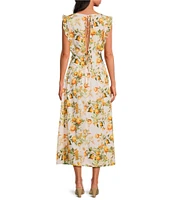 Damaris Bailey Aurora Boat Neck Sleeveless Floral A-Line Midi Dress