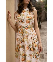 Damaris Bailey Aurora Boat Neck Sleeveless Floral A-Line Midi Dress
