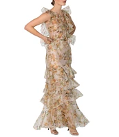 Damaris Bailey Carmen Flora Print Scoop Neck Sleeveless Ruffle Organza Dress