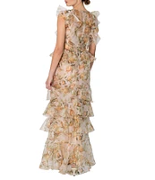 Damaris Bailey Carmen Flora Print Scoop Neck Sleeveless Ruffle Organza Dress