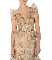 Damaris Bailey Carmen Flora Print Scoop Neck Sleeveless Ruffle Organza Dress