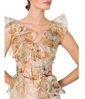 Damaris Bailey Carmen Flora Print Scoop Neck Sleeveless Ruffle Organza Dress
