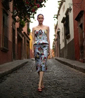 Damaris Bailey Coordinating Delicias Rose Print Pencil Midi Skirt