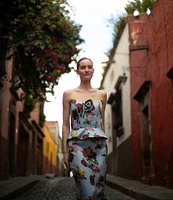 Damaris Bailey Coordinating Delicias Rose Print Pencil Midi Skirt
