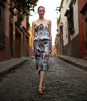 Damaris Bailey Coordinating Delicias Rosette Rose Print Sweetheart Neckline Sleeveless Corset Top