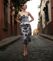 Damaris Bailey Coordinating Delicias Rosette Rose Print Sweetheart Neckline Sleeveless Corset Top