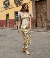 Damaris Bailey Eloise Floral Print Square Neck Mesh Cap Sleeve Dress