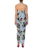 Damaris Bailey Helena Rose Print Halter Neck Sleeveless Sheath Wrap Dress