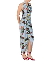 Damaris Bailey Helena Rose Print Halter Neck Sleeveless Sheath Wrap Dress