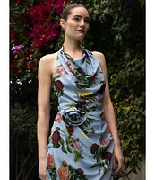 Damaris Bailey Helena Rose Print Halter Neck Sleeveless Sheath Wrap Dress