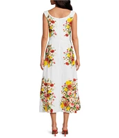 Damaris Bailey Maribel Floral Print Square Neck Sleeveless A-Line Midi Dress