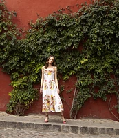 Damaris Bailey Maribel Floral Print Square Neck Sleeveless A-Line Midi Dress