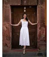 Damaris Bailey Maribel Linen Sweetheart Neckline Sleeveless A-Line Midi Dress