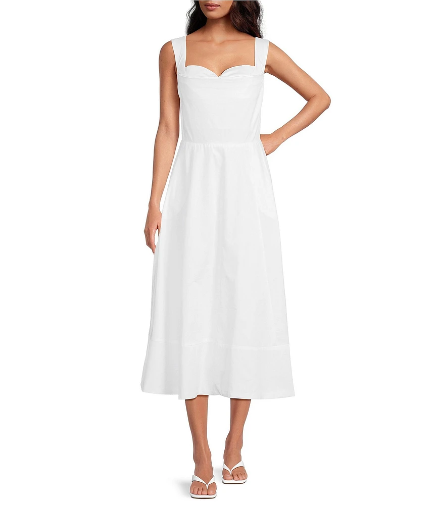 Damaris Bailey Maribel Linen Sweetheart Neckline Sleeveless A-Line Midi Dress