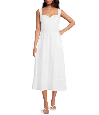 Damaris Bailey Maribel Linen Sweetheart Neckline Sleeveless A-Line Midi Dress