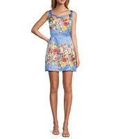 Damaris Bailey Marissa Bow Floral Print Scoop Neck Sleeveless Mini Dress
