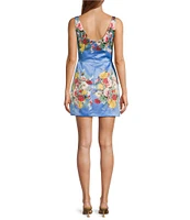 Damaris Bailey Marissa Bow Floral Print Scoop Neck Sleeveless Mini Dress