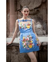 Damaris Bailey Marissa Bow Floral Print Scoop Neck Sleeveless Mini Dress