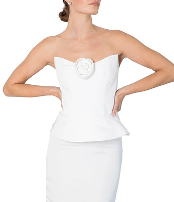 Damaris Bailey Rosette Sweetheart Neck Strapless Silk Corset Peplum Top