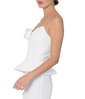 Damaris Bailey Rosette Sweetheart Neck Strapless Silk Corset Peplum Top
