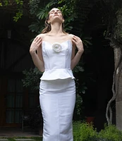 Damaris Bailey Rosette Sweetheart Neck Strapless Silk Corset Peplum Top