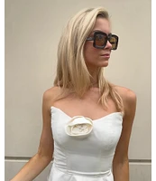 Damaris Bailey Rosette Sweetheart Neck Strapless Silk Corset Peplum Top