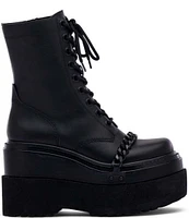 D'Amelio Footwear Camdon Leather Chain Strap Platform Combat Booties