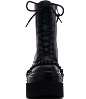 D'Amelio Footwear Camdon Leather Chain Strap Platform Combat Booties