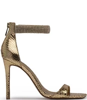 D'Amelio Footwear Havri Metallic Crackle Rhinestone Ankle Strap Dress Sandals