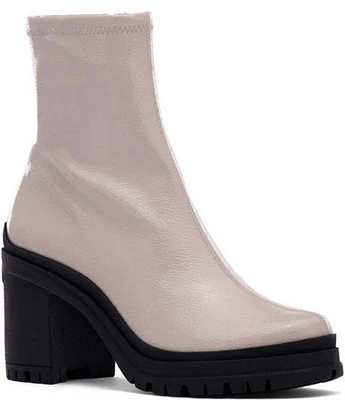 D'Amelio Footwear Helenna Stretch Patent Lugged Platform Block Heel Booties