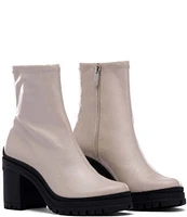 D'Amelio Footwear Helenna Stretch Patent Lugged Platform Block Heel Booties