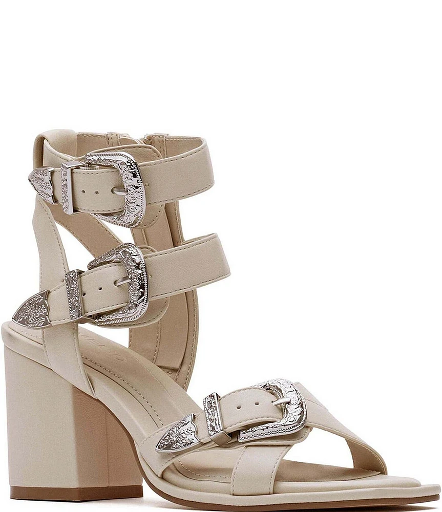 D'Amelio Footwear Imella Western Buckled Block Heel Sandals