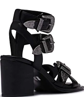 D'Amelio Footwear Imella Western Buckled Block Heel Sandals