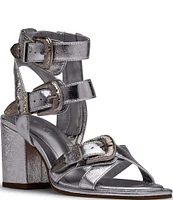 D'Amelio Footwear Imella Crackle Metallic Western Buckled Sandals