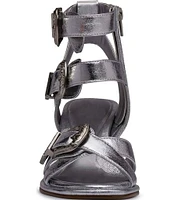 D'Amelio Footwear Imella Crackle Metallic Western Buckled Sandals