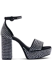 D'Amelio Footwear Mayvinaa Crystal Fabric Platform Block Heel Sandals