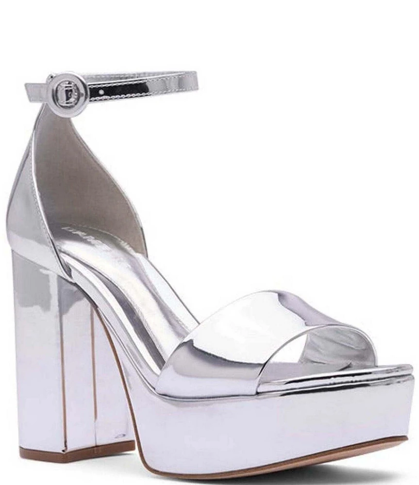 D'Amelio Footwear Mayvinaa Mirror Metallic Patent Platform Block Heel Sandals