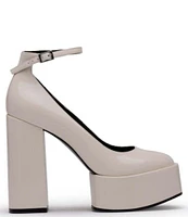 D'Amelio Footwear Rayva Patent Ankle Strap Platform Block Heel Pumps