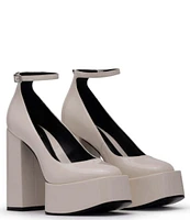 D'Amelio Footwear Rayva Patent Ankle Strap Platform Block Heel Pumps