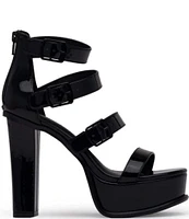 D'Amelio Footwear Romissa Strappy Buckle Patent Platform Dress Sandals