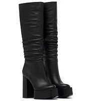 D'Amelio Footwear Rosela Leather Platform Block Heel Slouch Tall Boots