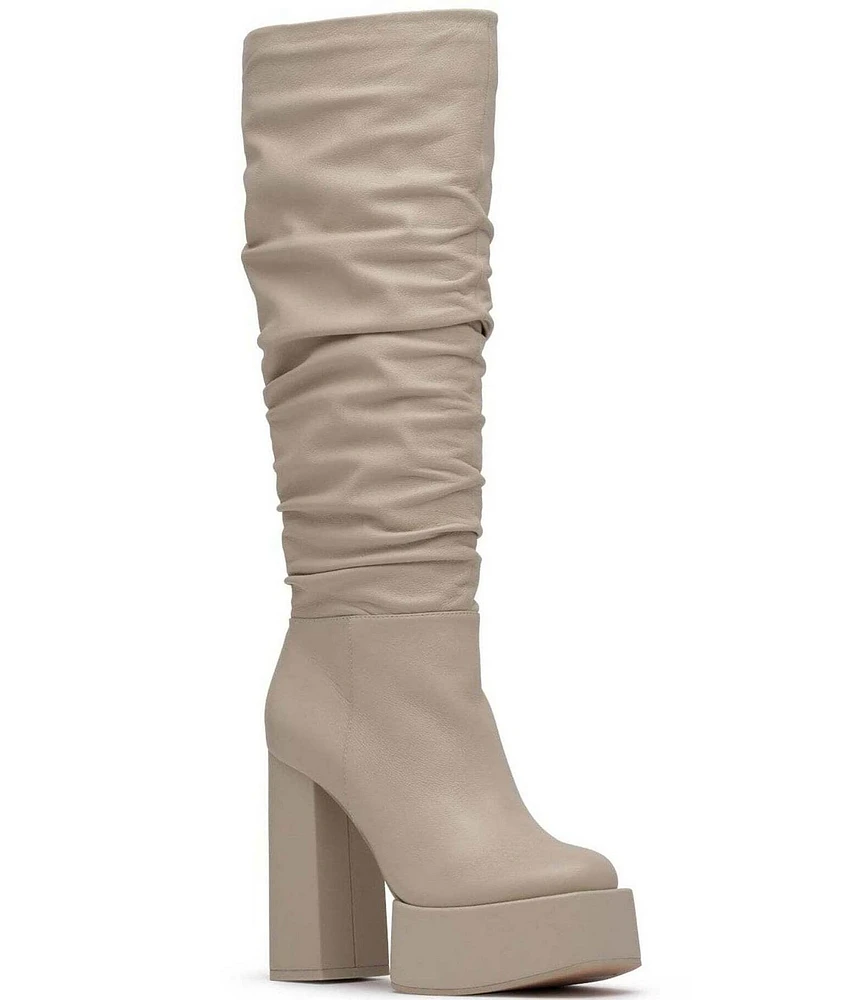 D'Amelio Footwear Rosela Leather Platform Block Heel Slouch Tall Boots