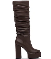 D'Amelio Footwear Rosela Leather Platform Block Heel Slouch Tall Boots