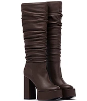 D'Amelio Footwear Rosela Leather Platform Block Heel Slouch Tall Boots