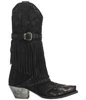 Dan Post Bed of Roses Embossed Leather Studded Fringe Western Boots