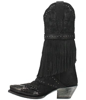 Dan Post Bed of Roses Embossed Leather Studded Fringe Western Boots