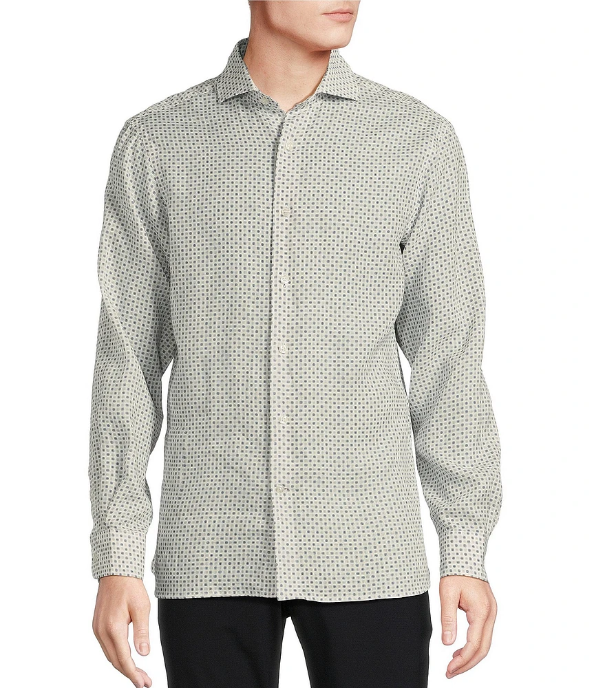 Daniel Cremieux Signature Label Albini Linen Geo Print Long Sleeve Woven Shirt