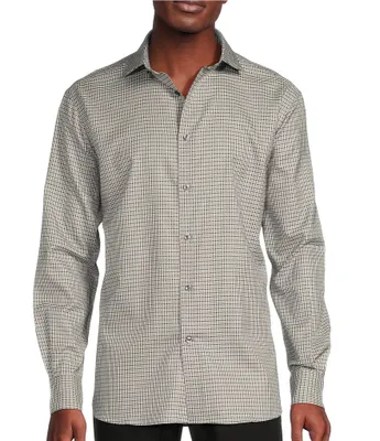 Daniel Cremieux Signature Label Checked Houndstooth Albini Cotton Long Sleeve Woven Shirt